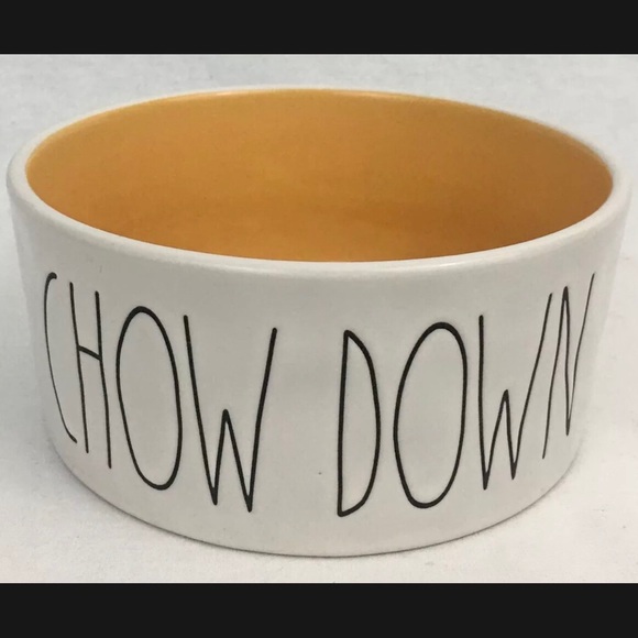 Rae Dunn Large Dog Dish Chow Down Pet Bowl Orange Interior 6” New RARE COLOR - Picture 2 of 14